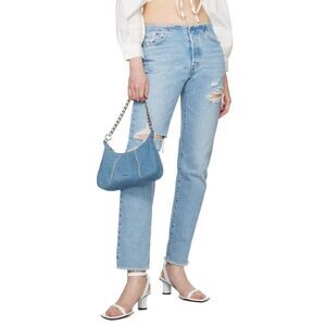 READ Levi's Premium 501 Mini Waist Jeans Light Wash Blue Ripped Size 34 x 30